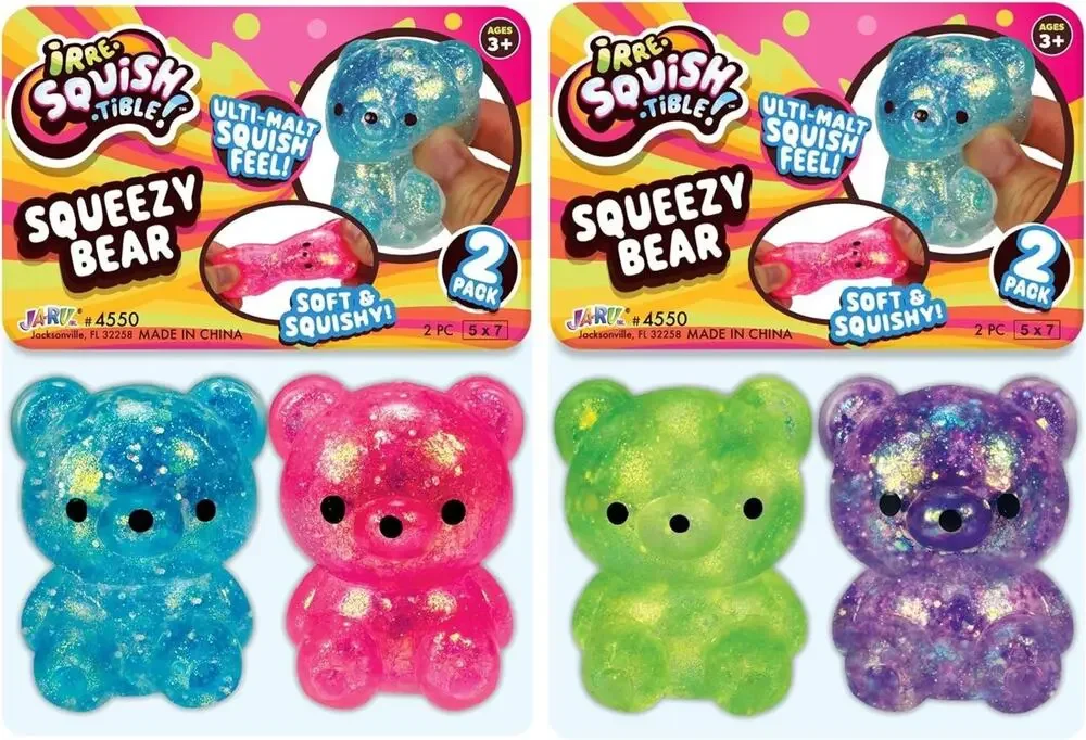 🔥Ja-Ru Irresquishtible! Squeezy Bear 4pk Squish Stretchy Glitter BNWT🔥